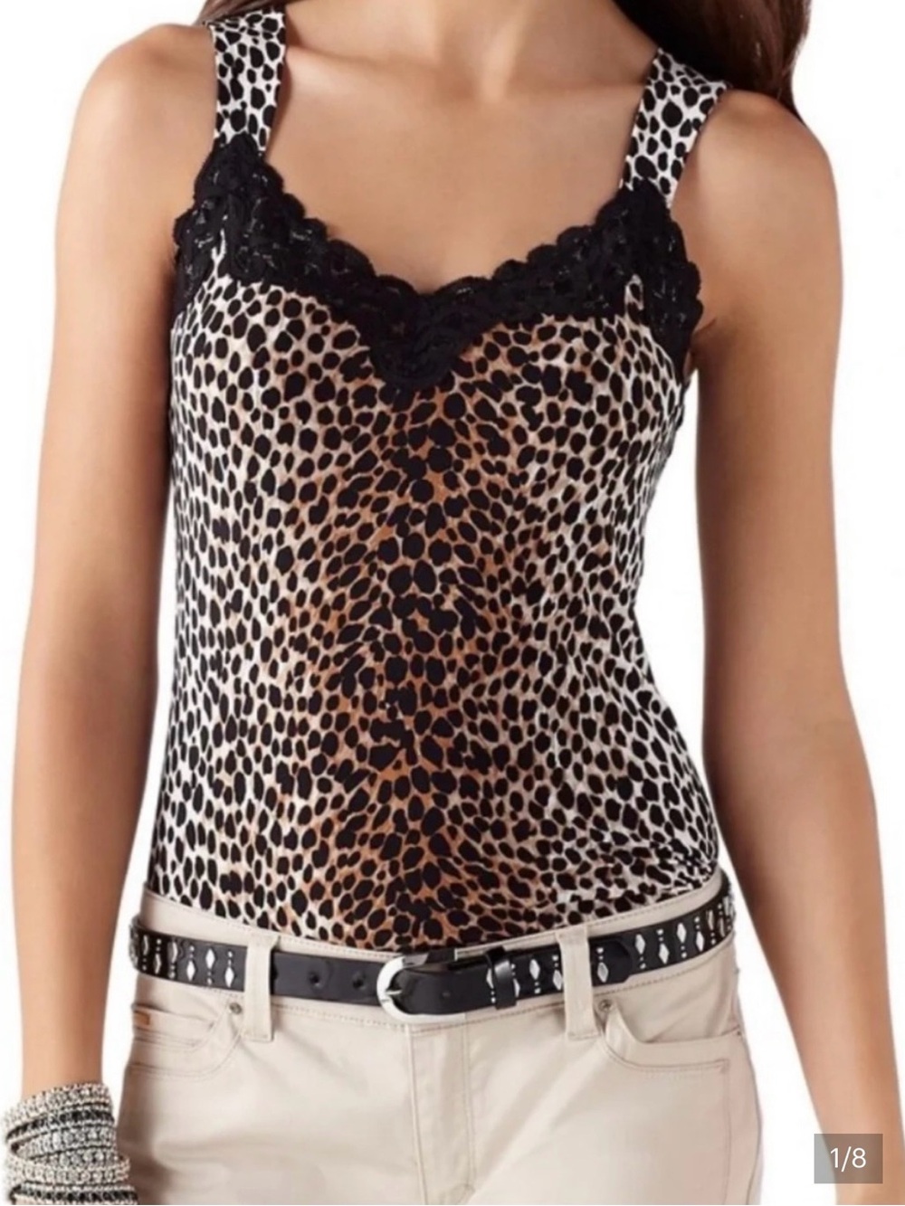 WHBM Leopard Print Lace-Trim Camisole
